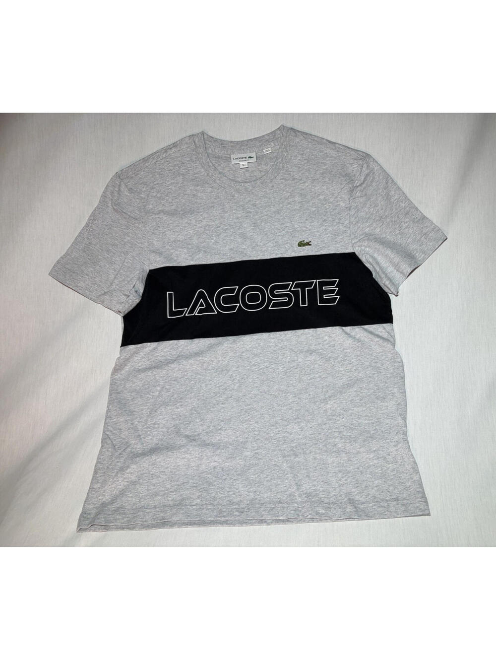 Lacoste Men's L Gray/Black Cotton Jersey Crew Neck Short Sleeve Colorblock Tee